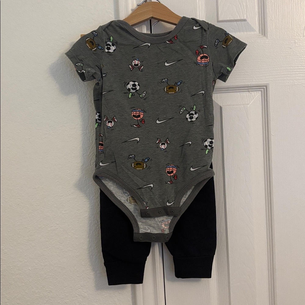 Nike Gray Onesie with Sports Print (set of 2)